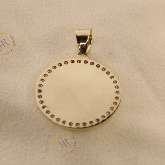 14K Solid Gold Round Virgin Mary Pendant · Guadalupe Medallion with White CZ. - Picture 7 of 8